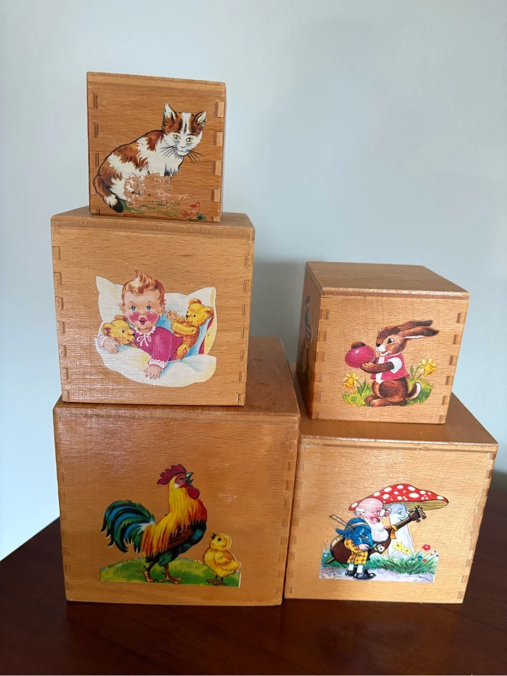 Eichhorn Vintage Wooden Stacking Blocks 1950’s Fairy Tale Nursery Decor Toys